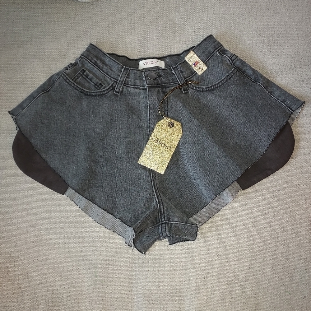Vibrant MIU Flare Denim Shorts
